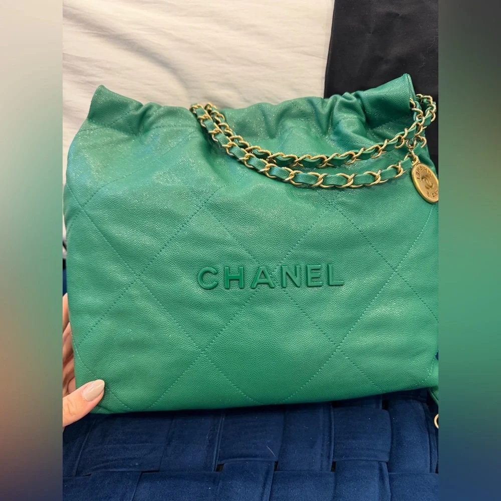 Chanel Tote Handbag Purse Quilted Shopping Bag Small + Pouch Clutch - Picture 3 of 12